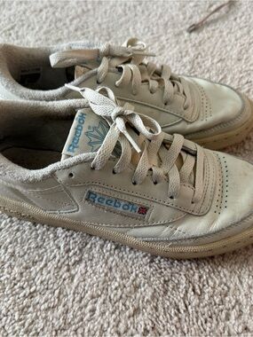 Reebok White Leather Low-Top Sneakers with Light Blue Logo